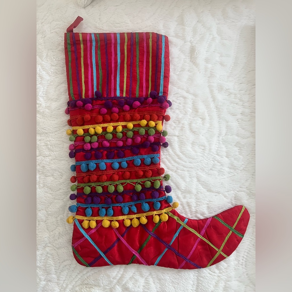 Festive Pom-Pom Striped Stocking